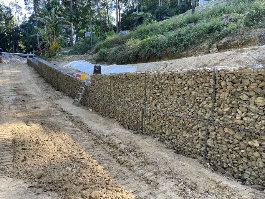 The finished gabion retaining wall and formed access in Buderim